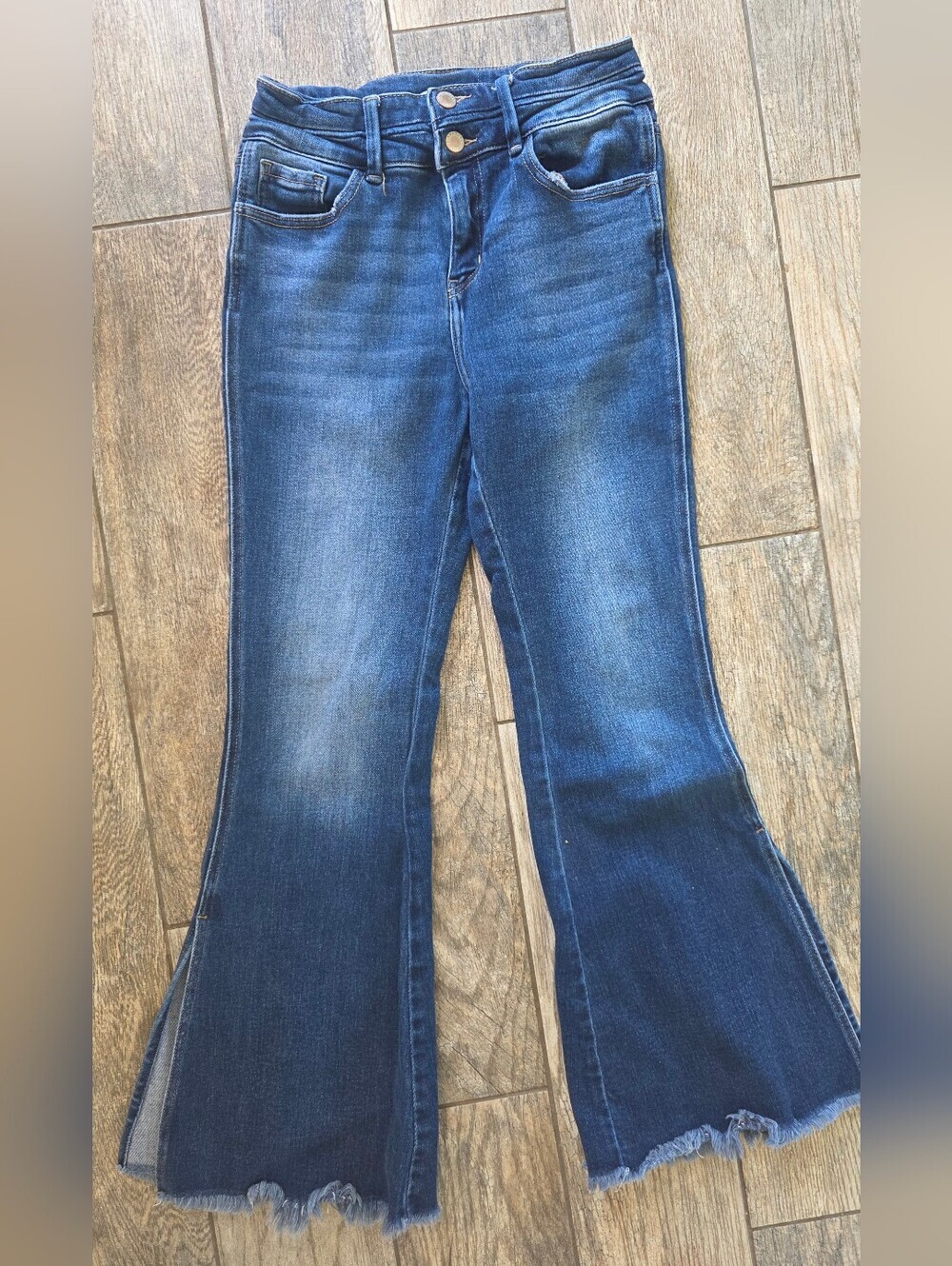 KanCan Dark High Rise Flare Jeans Raw Hem Sz 27